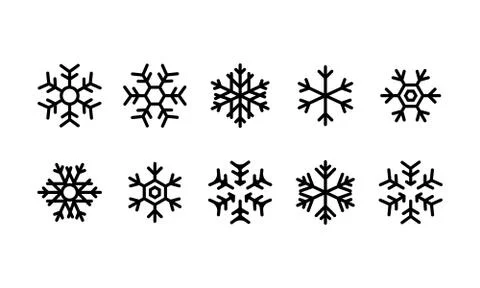 Snowflake icon set in black. Christmas and New Year concept. Vector on isolat Stock Illustration