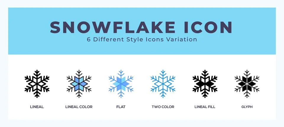 Snowflake icon set with different styles. Design elements for logo. Vector .. Illustrazione stock