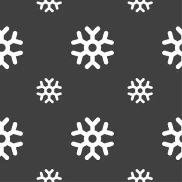 Snowflake icon sign. Seamless pattern on a gray background. Vector Stock Illustration