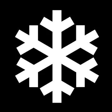 The snowflake icon is simple. White snowflake isolated on black background Stock Illustration