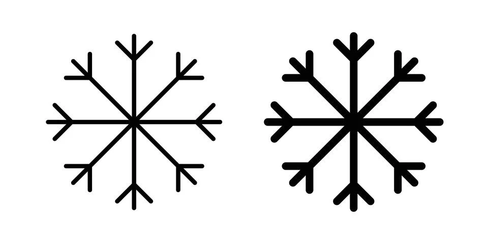 Snowflake icon solid, line, and editable vector set. Stock Illustration