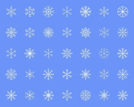 Snowflake Icons Set Crayon Chalk Drawing Vector. Christmas hand drawn Stock Illustration