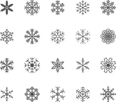 Snowflake Icons Set Crayon Chalk Drawing Vector. Christmas hand drawn Stock Illustration