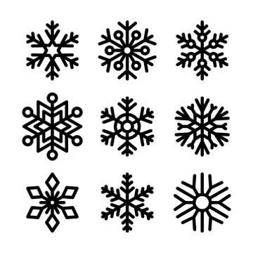Snowflake Icons Set on White Background. Vector Stock Illustration