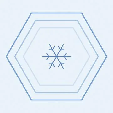 Snowflake illustration inside geometric hexagonal border on white background Stock Illustration