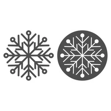 Snowflake line and solid icon. Ice crystal flake of snow sixfold symmetry Stock Illustration