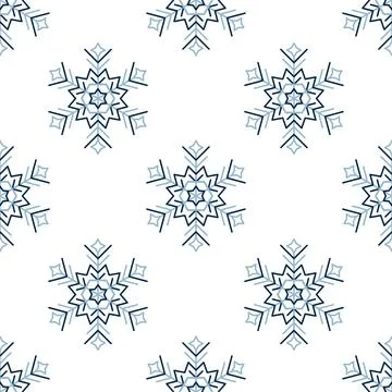 Snowflake line seamless pattern. Winter season ornate star background. Linear Stock Illustration