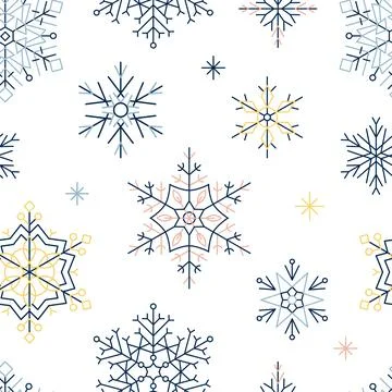 Snowflake line seamless pattern. Winter season ornate star background. Linear Stock Illustration