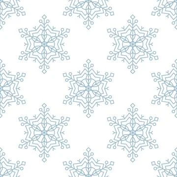Snowflake line seamless pattern. Winter season ornate star background. Linear Stock Illustration