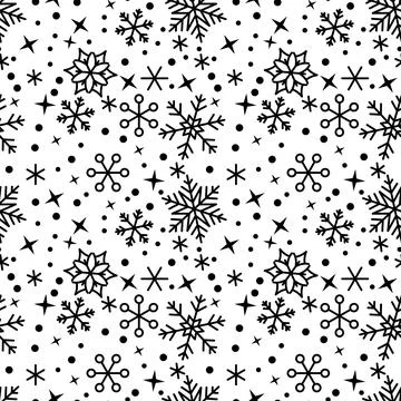 Snowflake line seamless pattern winter ice snow Stock Illustration
