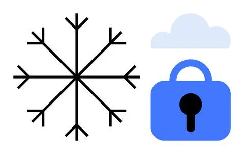 Snowflake, Lock, and Cloud Symbolizing Data Security and Winter Safety Stock Illustration