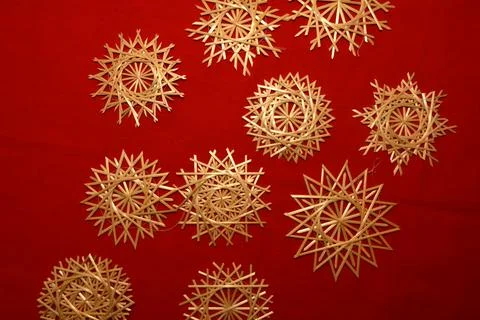 Snowflake made from straw . Stock Photos