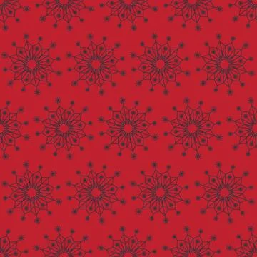 Snowflake mandala seamless pattern, geometric snowflake simple design red col Stock Illustration