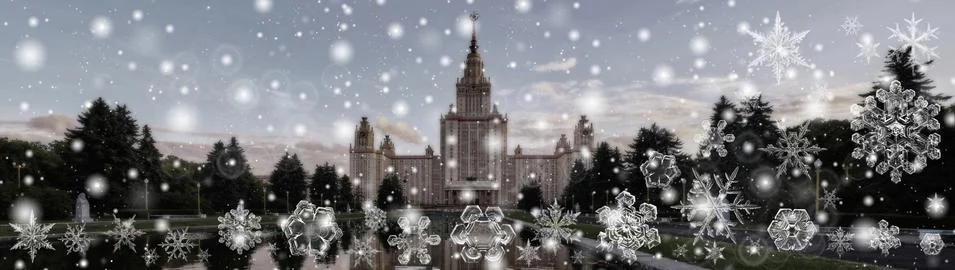 Snowflake New Year winter pattern on blurred defocused background of night ca Stock Photos