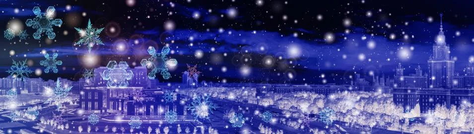 Snowflake New Year winter pattern on blurred defocused duotone background of  Stock Photos