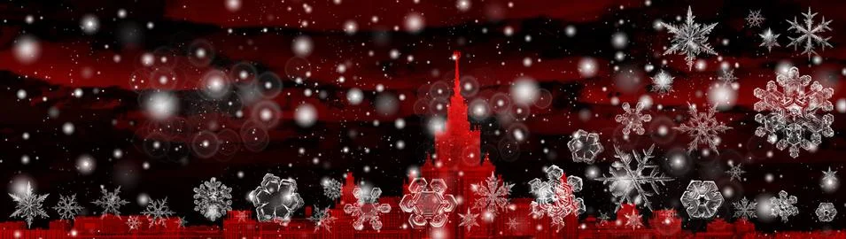 Snowflake New Year winter pattern on blurred defocused background of night ca Stockfoto's
