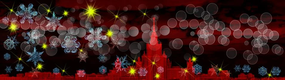 Snowflake New Year winter pattern on blurred defocused background of night ca Stockfoto's