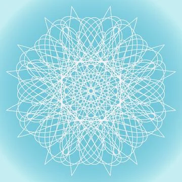 Snowflake of ornate rounded shape and structure on a blue winter background Stock Illustration