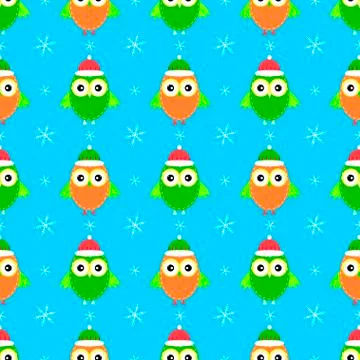 Snowflake owl seamless vector pattern Stock Illustration