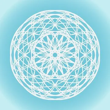 Snowflake round vector intricate abstract lace shape on blue gradient backg.. Stock Illustration