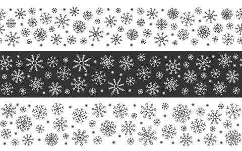 Snowflake seamless pattern border edit line set Stock Illustration