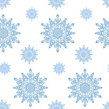 Snowflake seamless pattern, christmas background white blue endless pattern w Stock Illustration