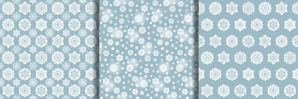 Snowflake seamless pattern set. Repeat backgrounds Stock Illustration