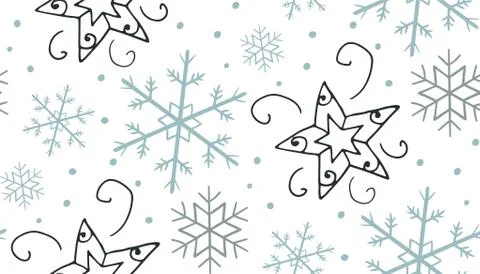 Snowflake seamless pattern. White firs and other trees, snowflakes on blue Stock Illustration
