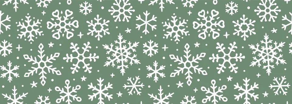 Snowflake seamless pattern. Winter snow crystals, festive ornaments and hand Stock Illustration