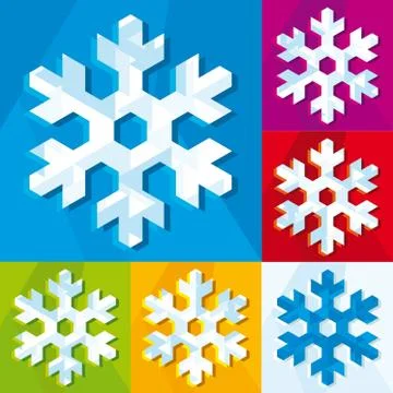 Snowflake set icon colored with background. Shadows. Stock Illustration