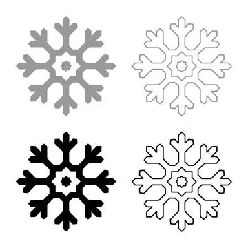 Snowflake set icon grey black color vector illustration image solid fill ou.. Stock Illustration