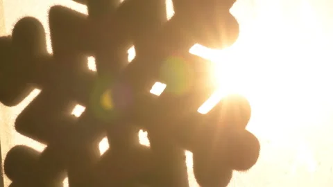 Snowflake shape figure frozen on window in winter Stock Footage 147035935