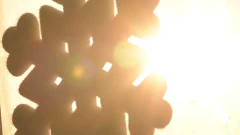 Snowflake shape figure frozen on window in winter Stock Footage 147036089