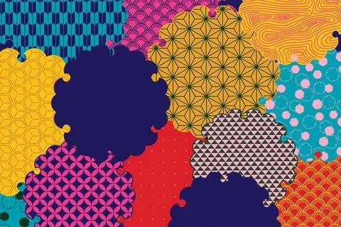 Snowflake shape traditional Asian patterns colorful background Stock Illustration