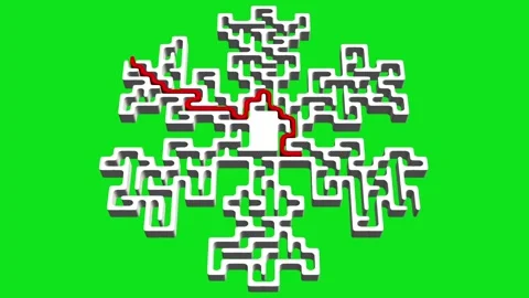 Snowflake shaped 3d maze with solution path on green screen background Stock Footage 319072386