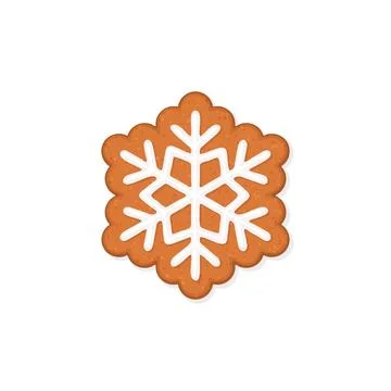 Snowflake shaped Christmas gingerbread cookie with icing decoration. Vector.. Stock Illustration