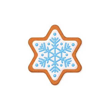 Snowflake shaped Christmas gingerbread cookie with icing decoration. Vector.. Stock Illustration