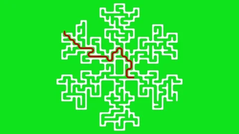 Snowflake shaped maze with solution path on green screen background Stock Footage 331840403