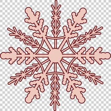 Snowflake is showing in flat design with six arms and beige-red outlines on Stock Illustration