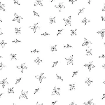 Snowflake simple seamless pattern. Black snow on white background. Abstract w Stock Illustration