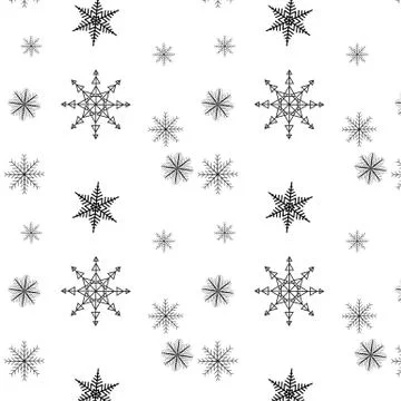 Snowflake simple seamless pattern. Black snow on white background. Abstract Stock Illustration