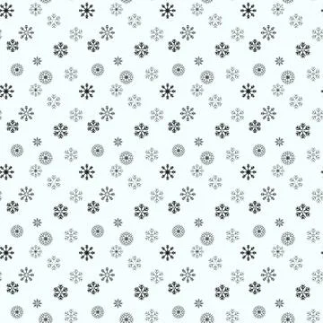 Snowflake simple seamless pattern. Black snow on white background. Abstract w Stock Illustration