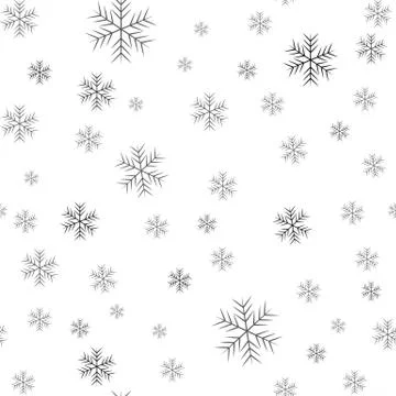 Snowflake simple seamless pattern. Black snow on white background. Abstract w Illustrazione stock
