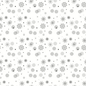 Snowflake simple seamless pattern. Black snow on white background. Abstract w Stock Illustration