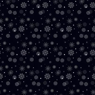 Snowflake simple seamless pattern. Black snow on white background. Abstract w Stock Illustration