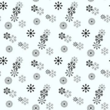 Snowflake simple seamless pattern. Black snow on white background. Abstract w Illustrazione stock
