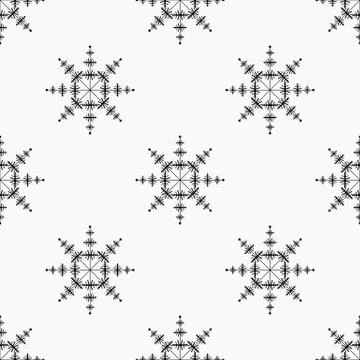 Snowflake simple seamless pattern. Black snow on white background. Abstract w Stock Illustration
