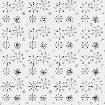 Snowflake simple seamless pattern. Black snow on white background. Abstract w Stock Illustration