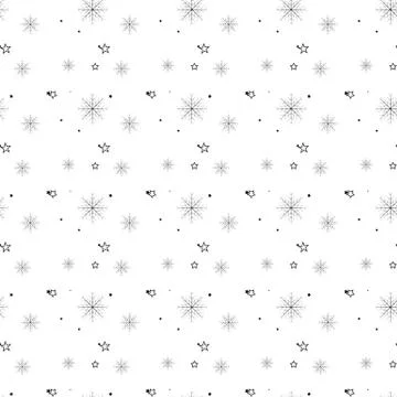 Snowflake simple seamless pattern. Black snow on white background. Abstract w Illustrazione stock