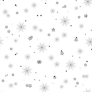 Snowflake simple seamless pattern. Black snow on white background. Abstract w Stock Illustration